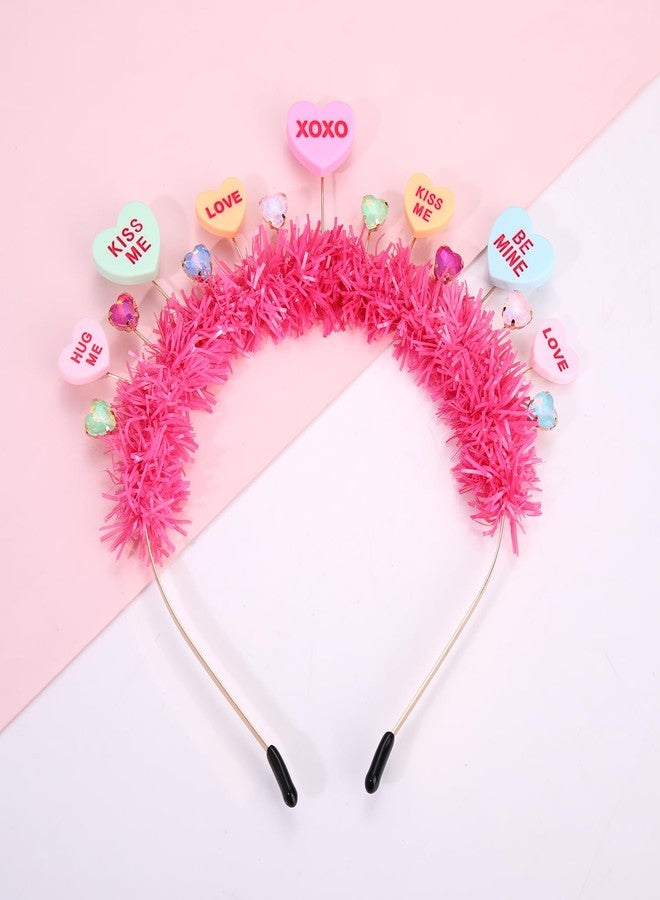 BVGA Valentines Headbands for Women Hot Pink Tinsel Wrapped Headpiece Heart Rhinestone Hairband Valentines Gifts for Her - Image 5